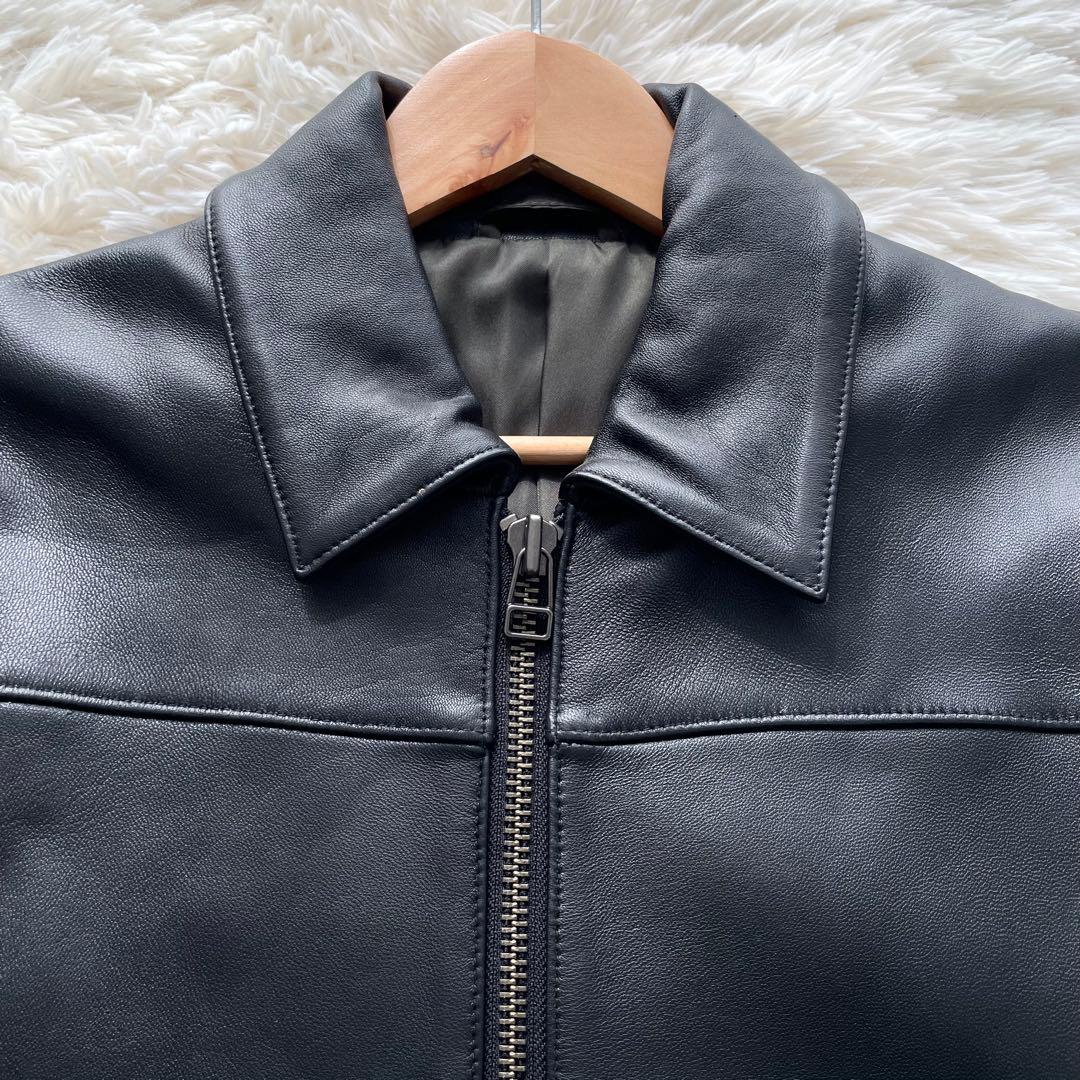極美品✨コムサイズム　ライダースジャケット　ダブルジップ　羊革　黒
