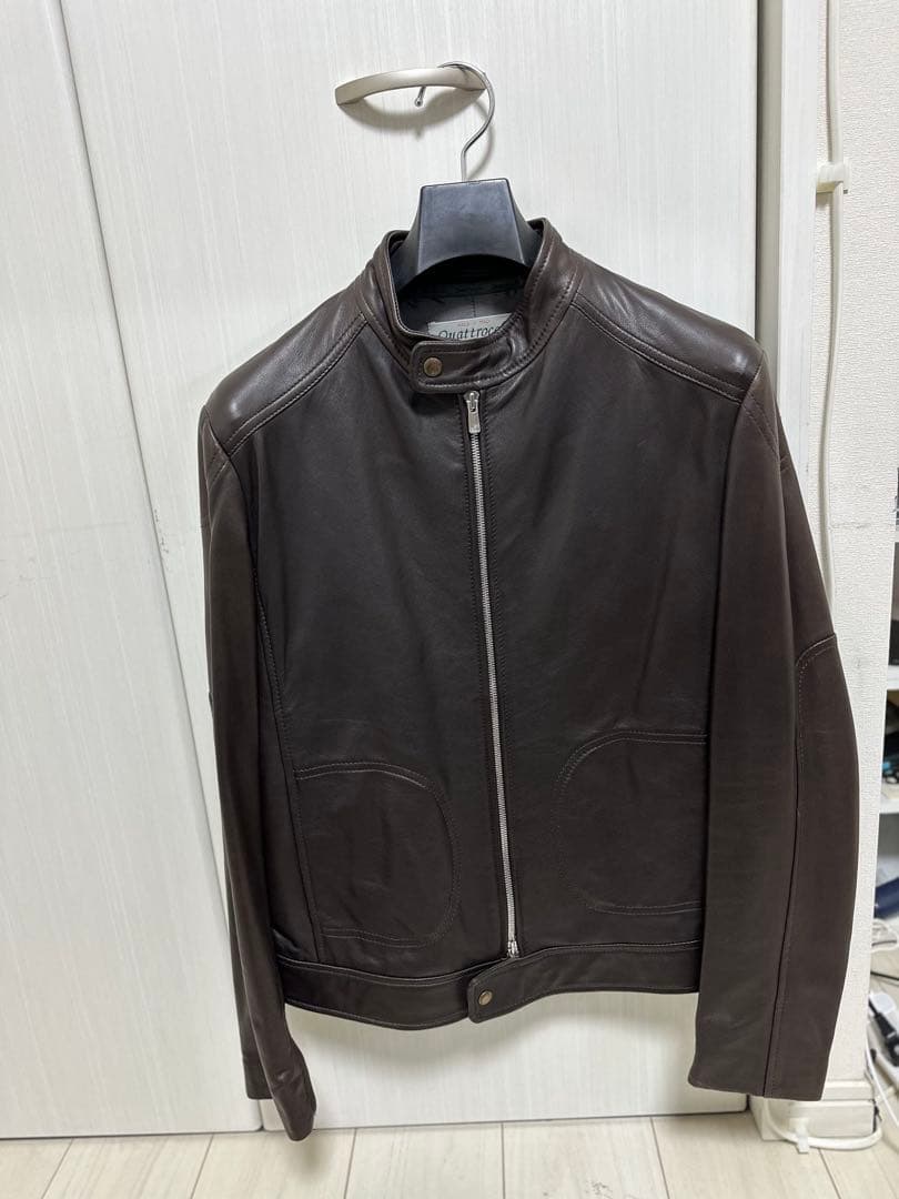 美品BEAMS QUATTROCCHIシープスキンライダースジャケット ブラウン