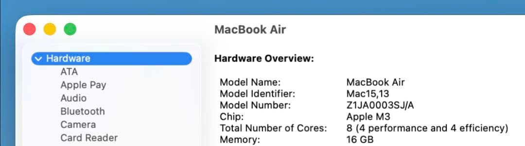 MacBook Air 15インチ M3 US配列 256GB /16GB