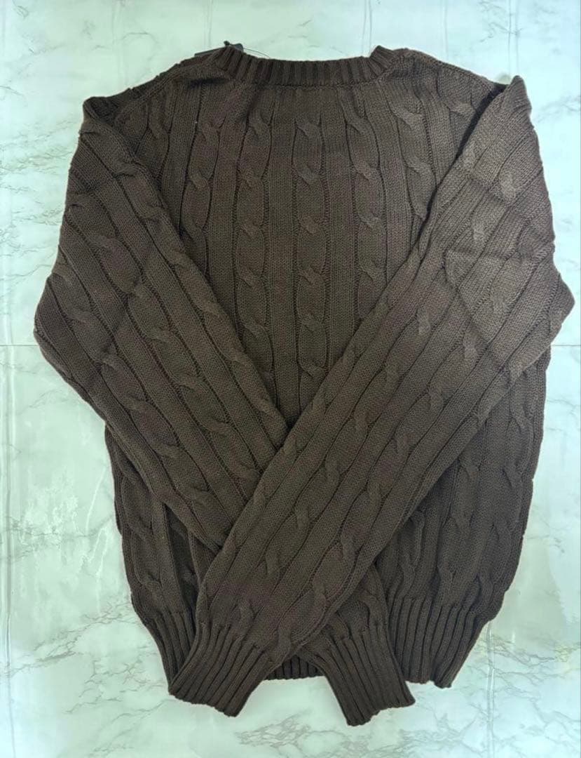 ポロ Poloラルフローレン ケーブルニット 茶色　ブラウンM タグ付新品