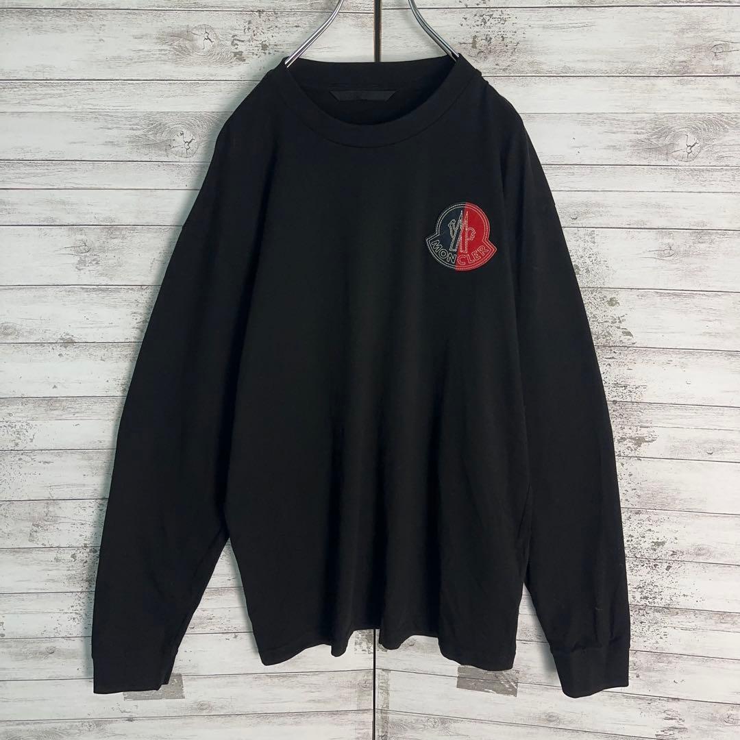 12081【美品・QR鑑定済】モンクレール　パッチロゴ長袖tシャツ　近年モデル黒