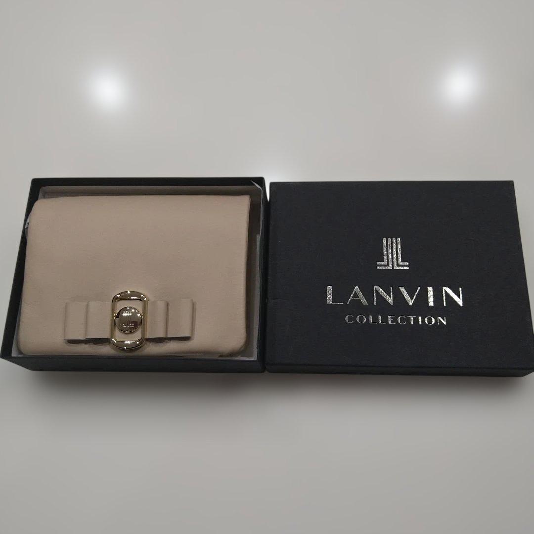 LANVIN ベージュ リボン付き二つ折り財布