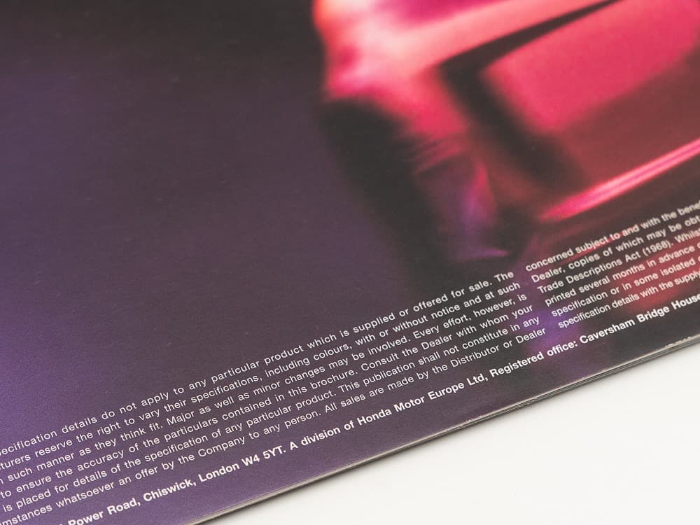 ホンダ NSX NA1 UK版 カタログ