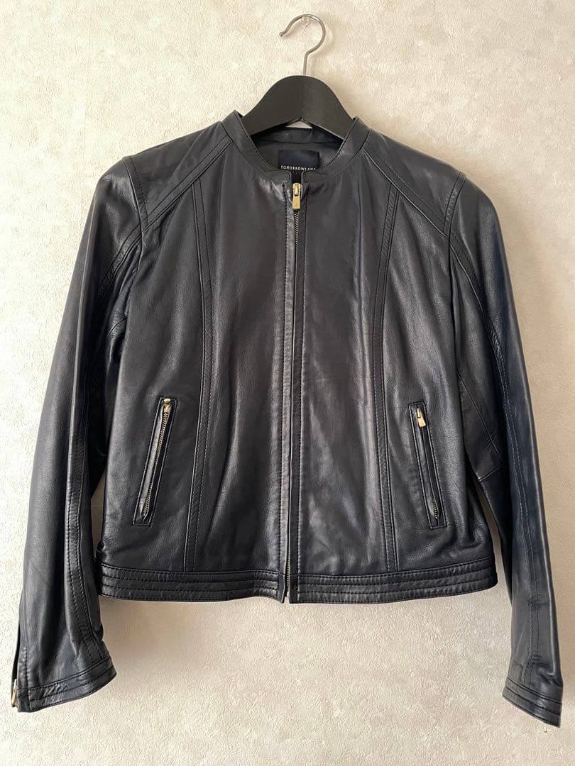 トゥモローランド　レザージャケット　羊革　36 ネイビー　ノーカラー