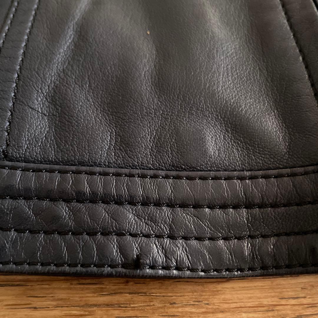 トゥモローランド　レザージャケット　羊革　36 ネイビー　ノーカラー