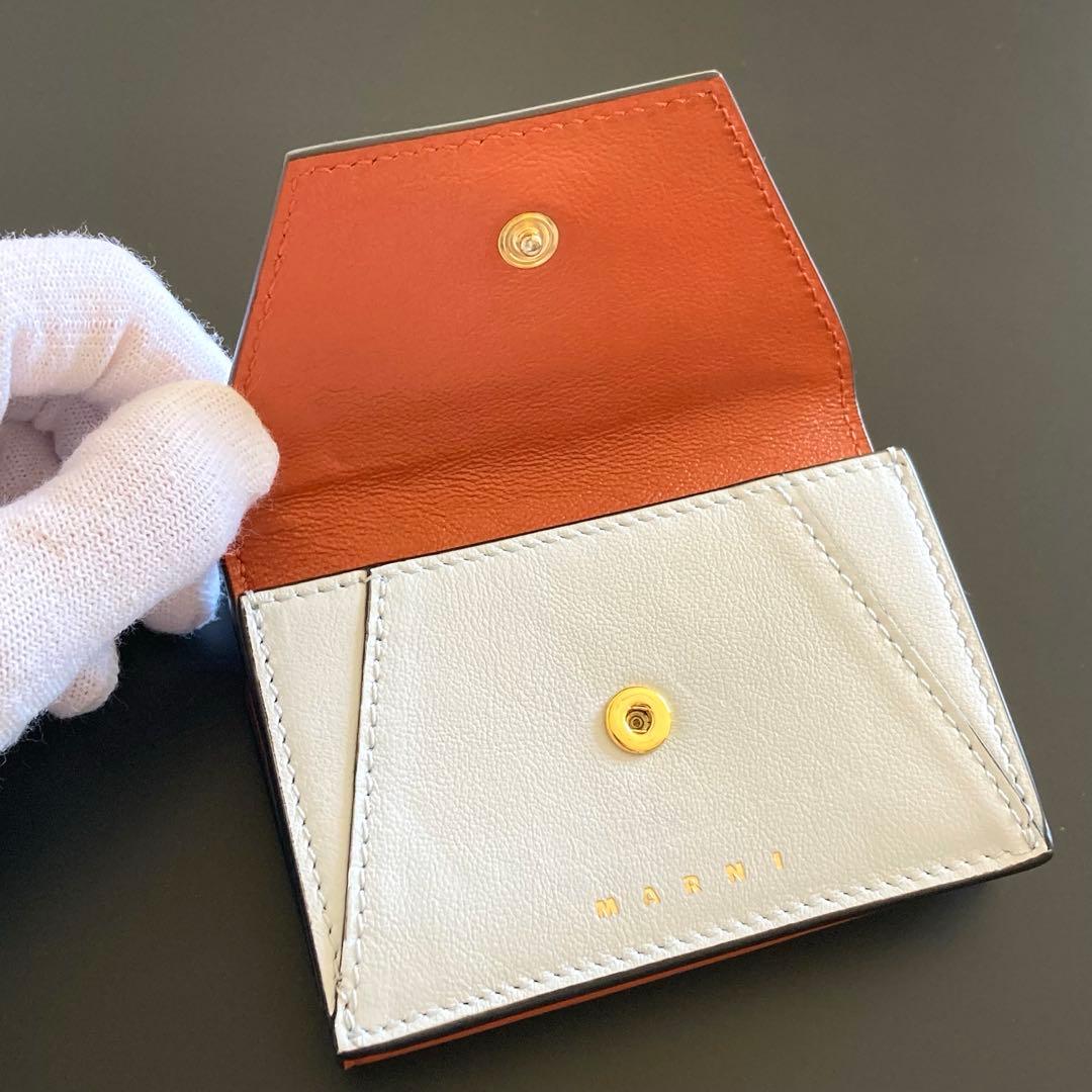 【廃盤モデル】マルニ 三つ折り財布 RUST/CLOUD オレンジ×ホワイト