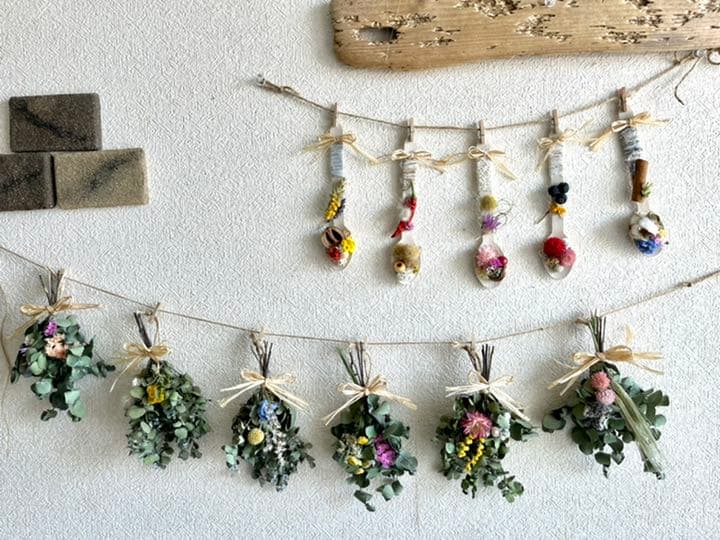 グリーンホワイトドライフラワーガーランド