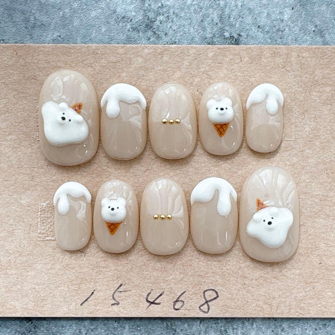 ネイルチップニュアンスクッキーひょっこりくまカフェラテ944