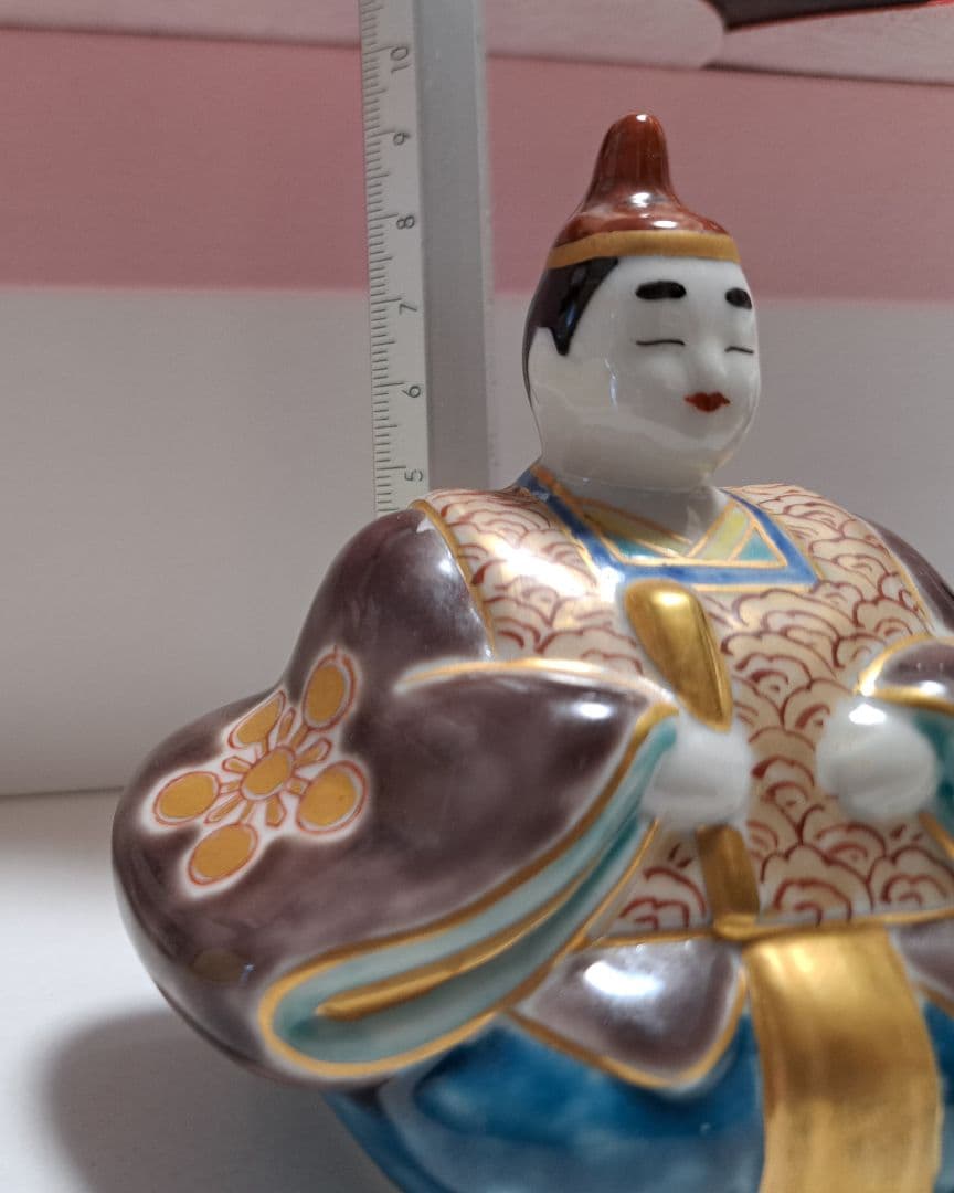 k-⑬九谷焼 ひな人形 3号 親王飾り 菊仙作 茶青海波