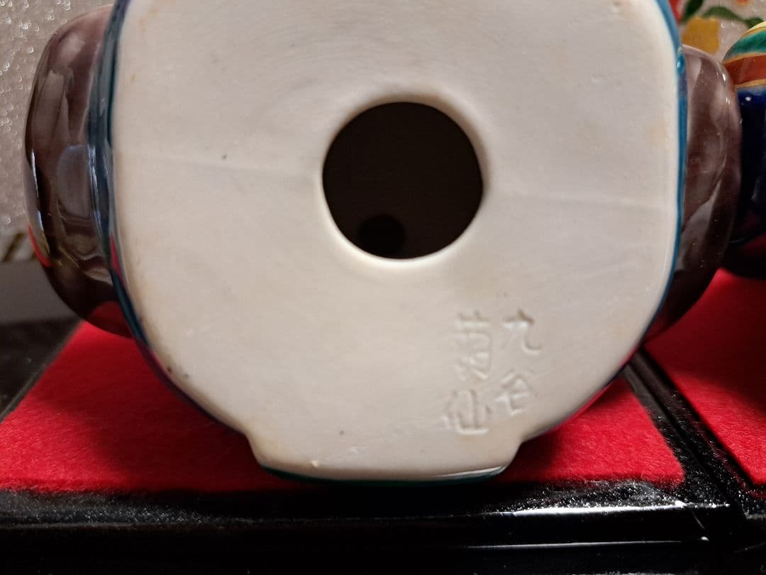 k-⑬九谷焼 ひな人形 3号 親王飾り 菊仙作 茶青海波