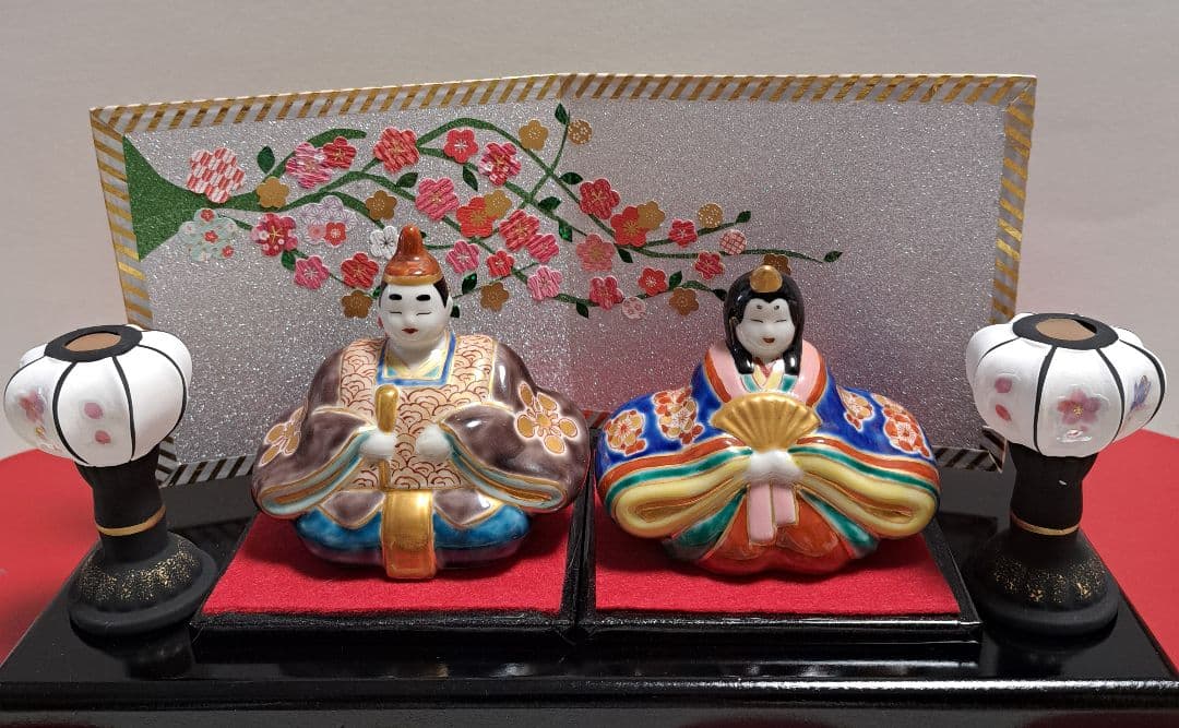 k-⑬九谷焼 ひな人形 3号 親王飾り 菊仙作 茶青海波
