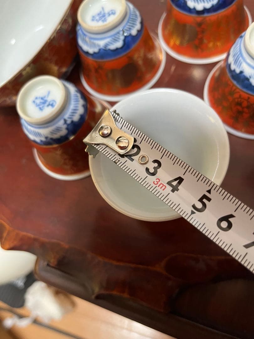 九谷焼 煎茶道具　煎茶器セット　長右衛門 金蘭手 茶器　細長湯冷し　骨董