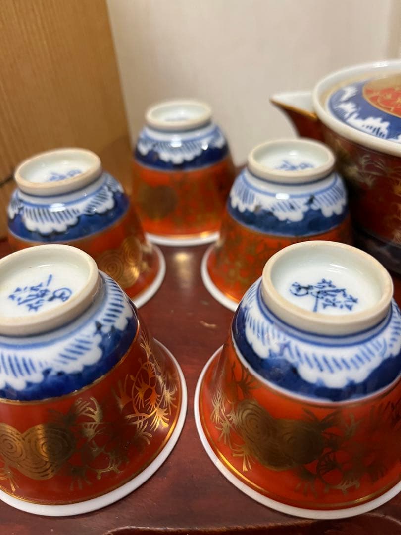 九谷焼 煎茶道具　煎茶器セット　長右衛門 金蘭手 茶器　細長湯冷し　骨董