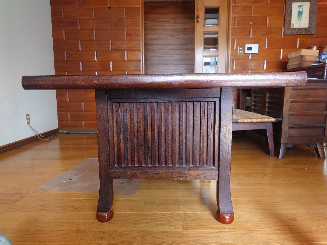 九州民芸家具　火鉢炉付卓子回転台付　ダイニングテーブル　銅製火床　囲炉裏テーブル