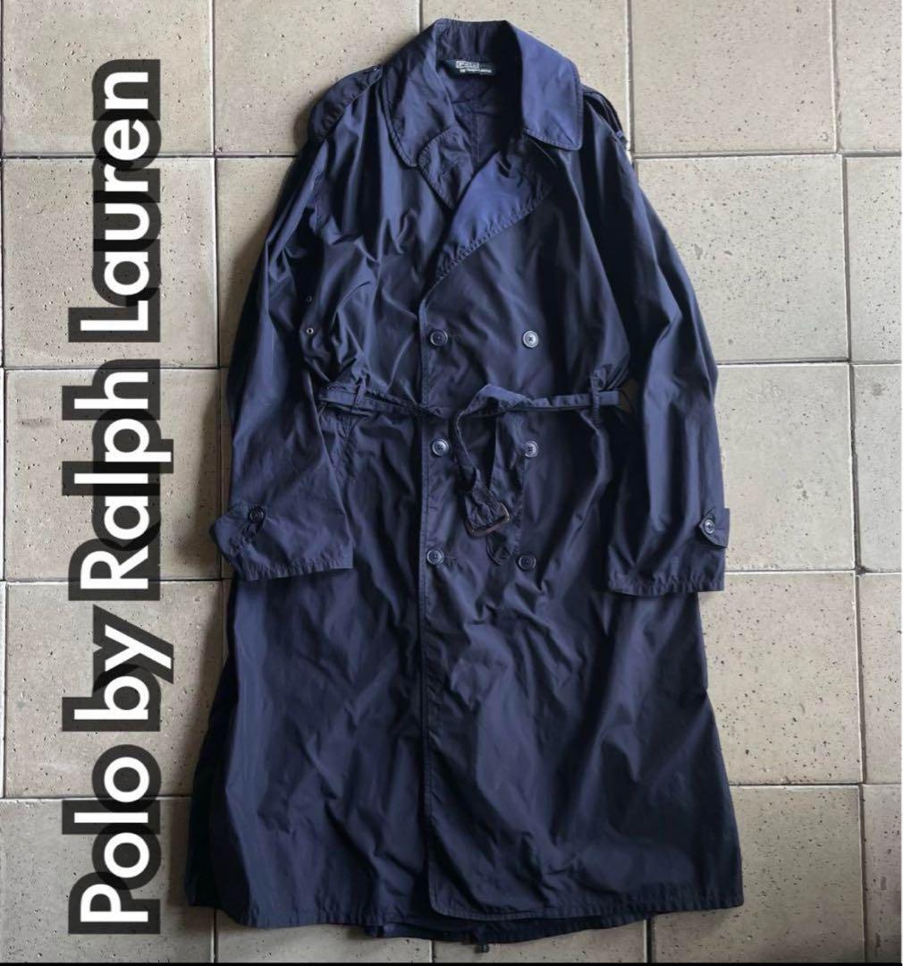 90s ポロ ラルフローレン ロング ナイロン トレンチ コート L
