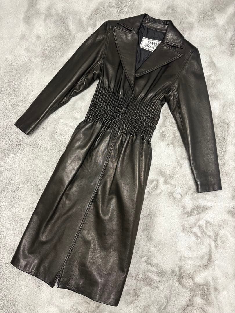 GIANNI VERSACE ヴェルサーチ ブラックレザー ロングジャケット