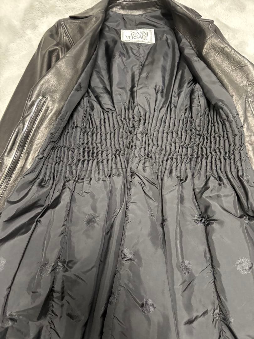 GIANNI VERSACE ヴェルサーチ ブラックレザー ロングジャケット