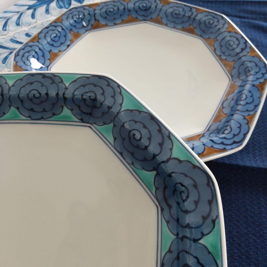 源右衛門⭐️染錦雲文 八角皿 2枚組