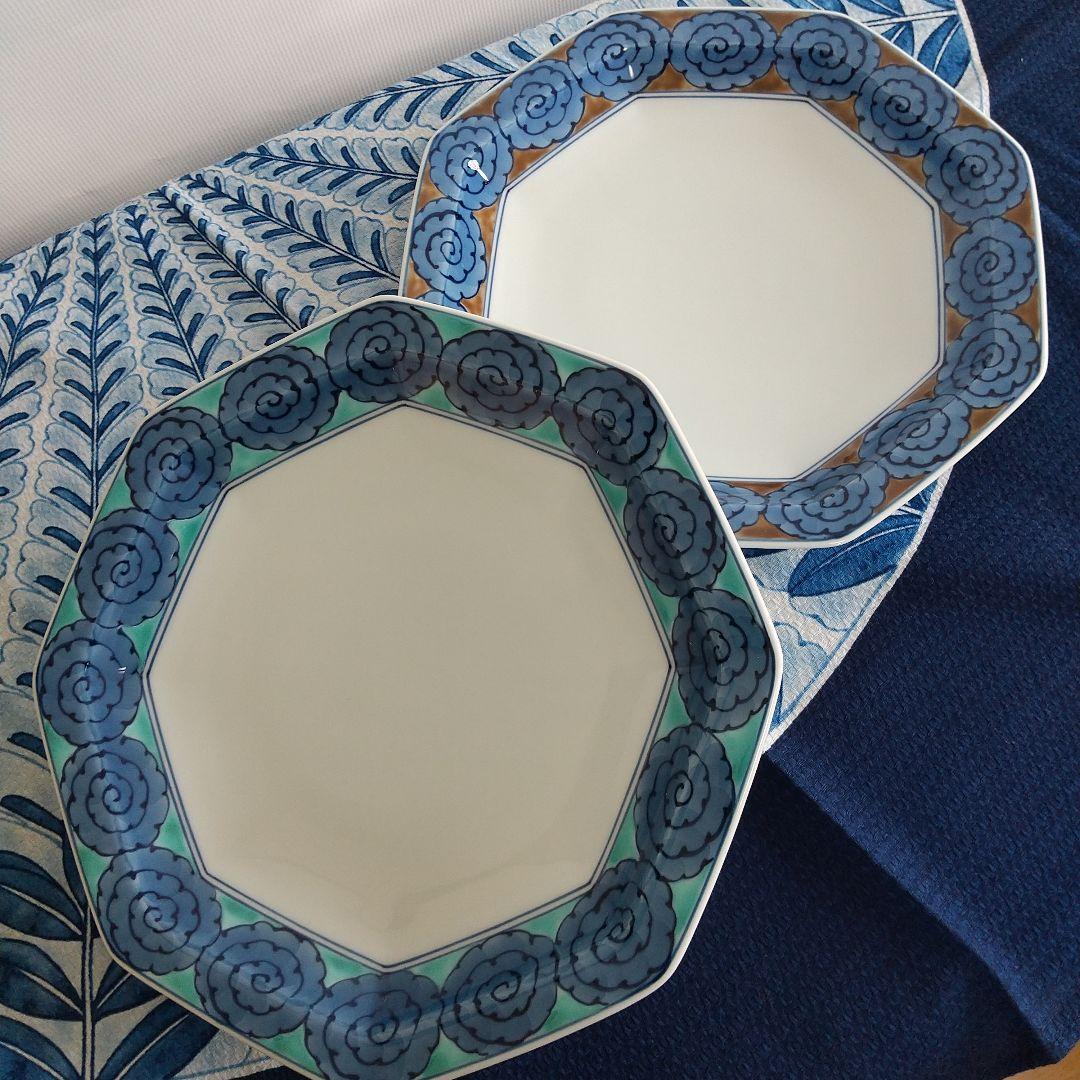 源右衛門⭐️染錦雲文 八角皿 2枚組