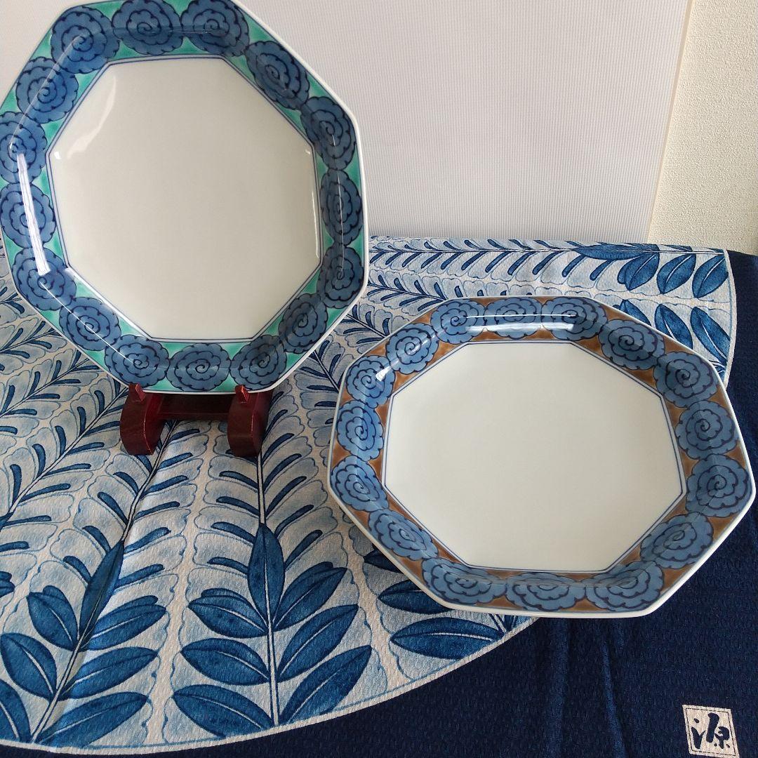 源右衛門⭐️染錦雲文 八角皿 2枚組