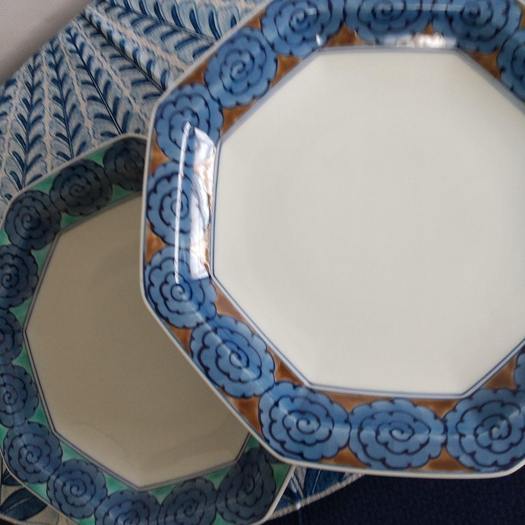 源右衛門⭐️染錦雲文 八角皿 2枚組