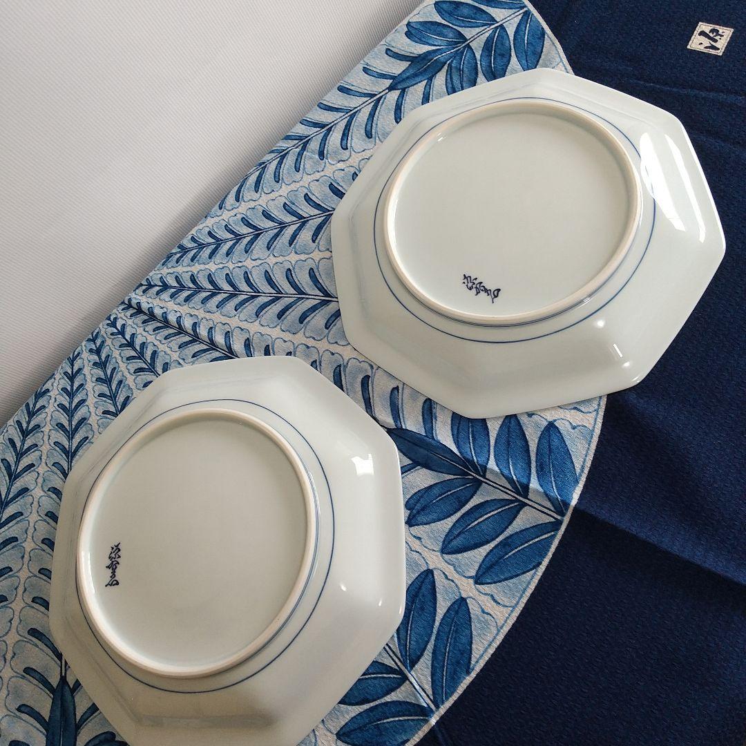 源右衛門⭐️染錦雲文 八角皿 2枚組