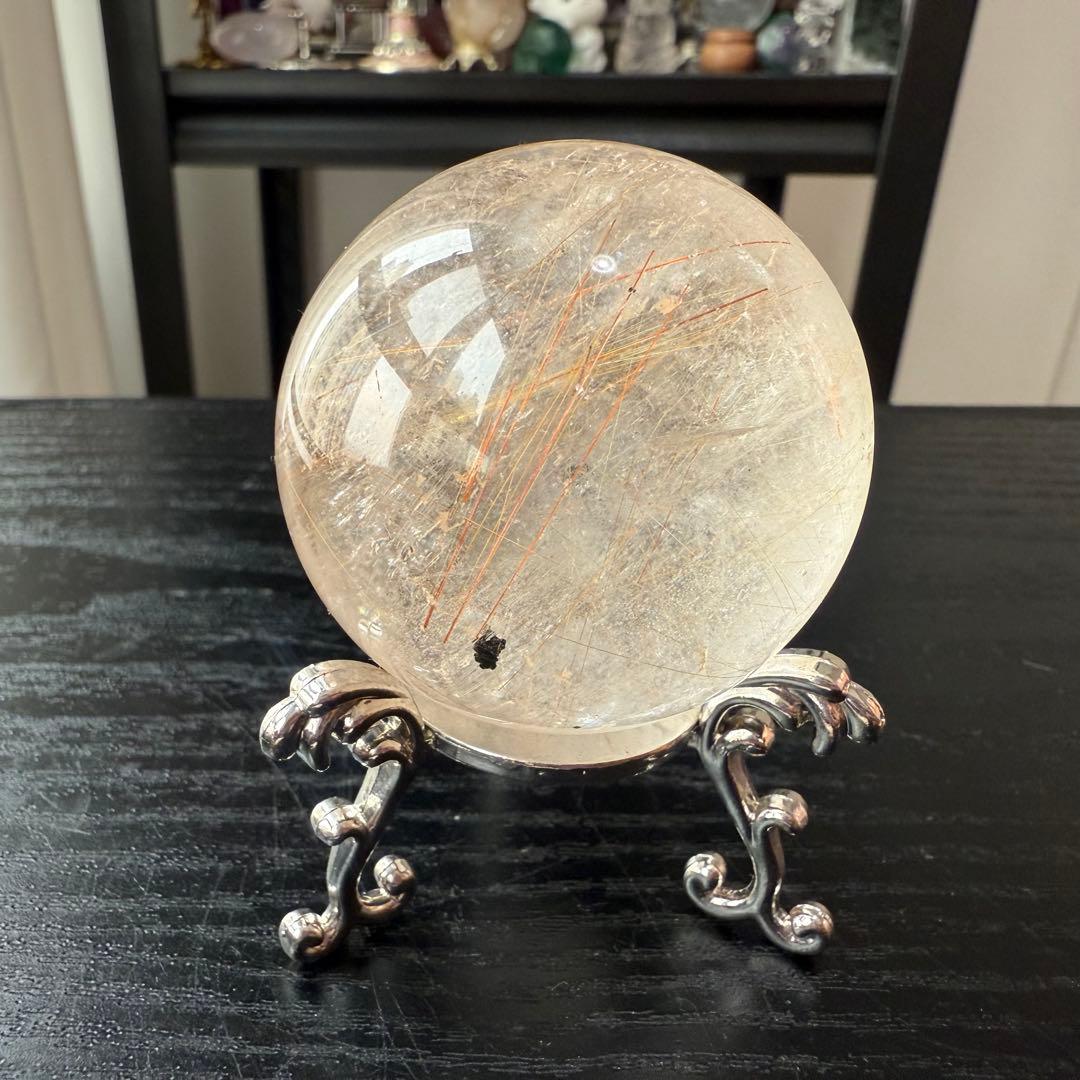 天然石ルチルクォーツのスフィア　丸玉　置物NO.011406