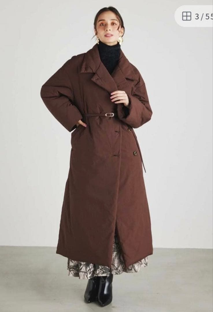 rienda ブラウン 中綿ロングコート ベルト付き