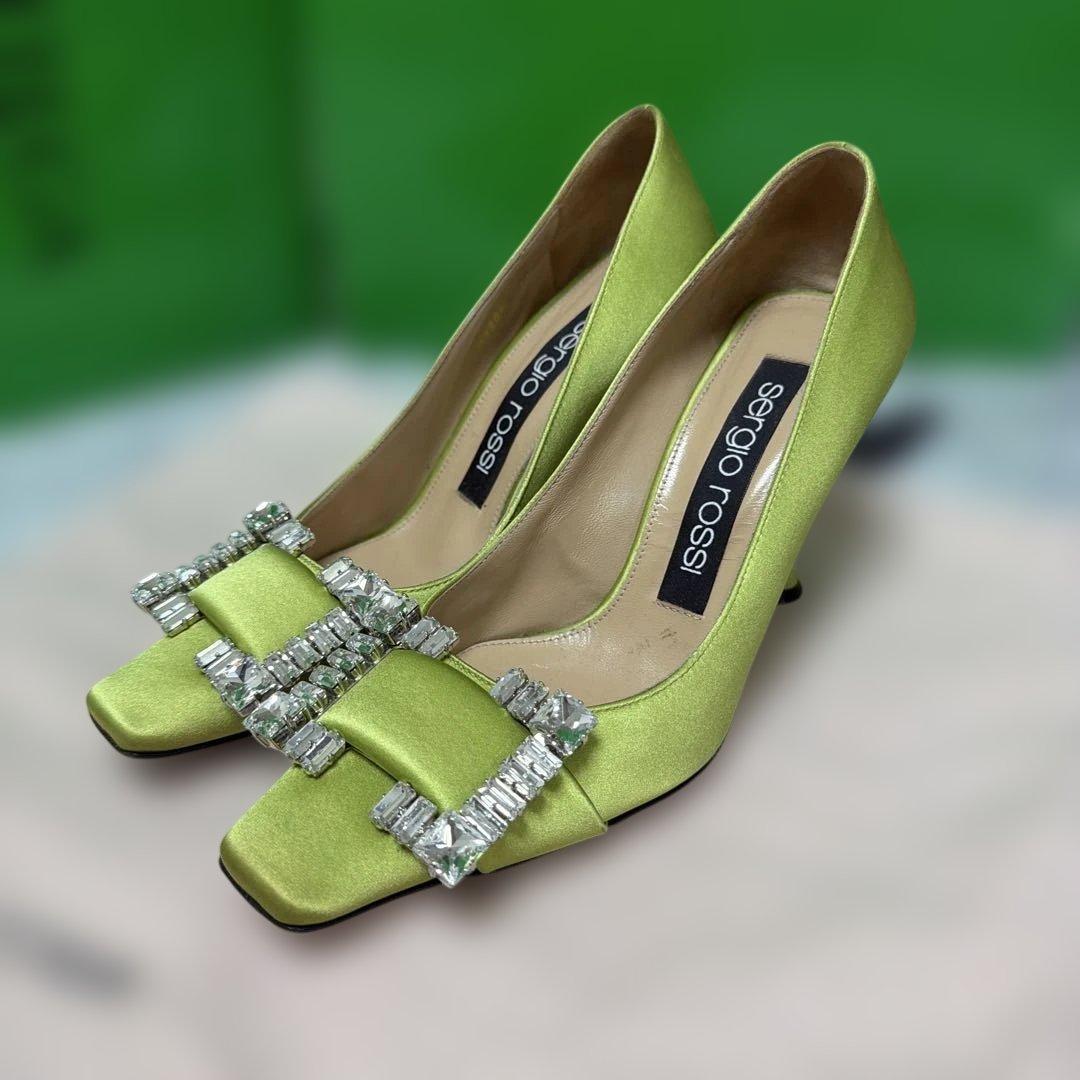 sergio rossi ライムグリーン パンプス