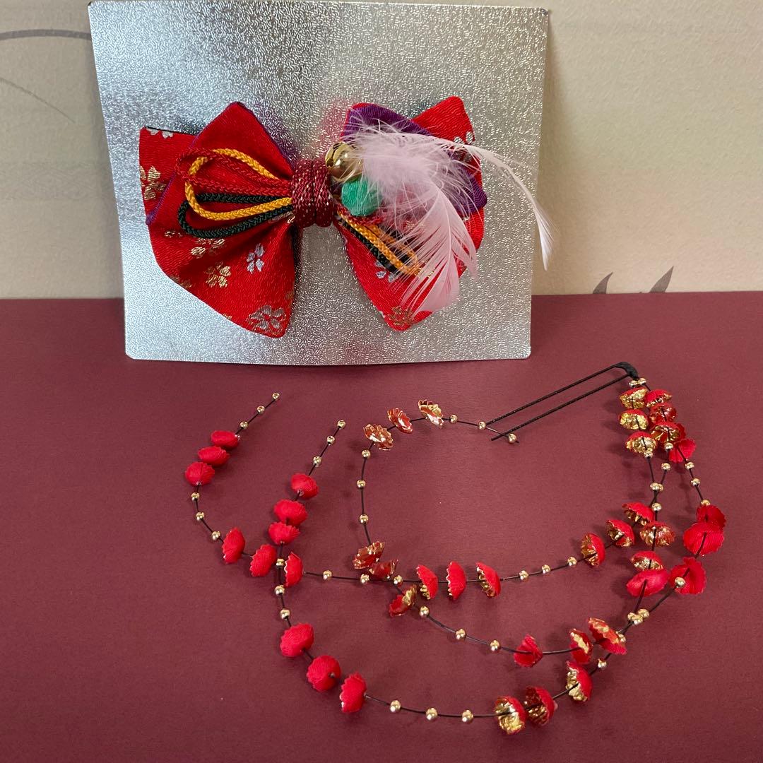 【美品】七歳　七五三鶴と花柄の草履バック小物セット