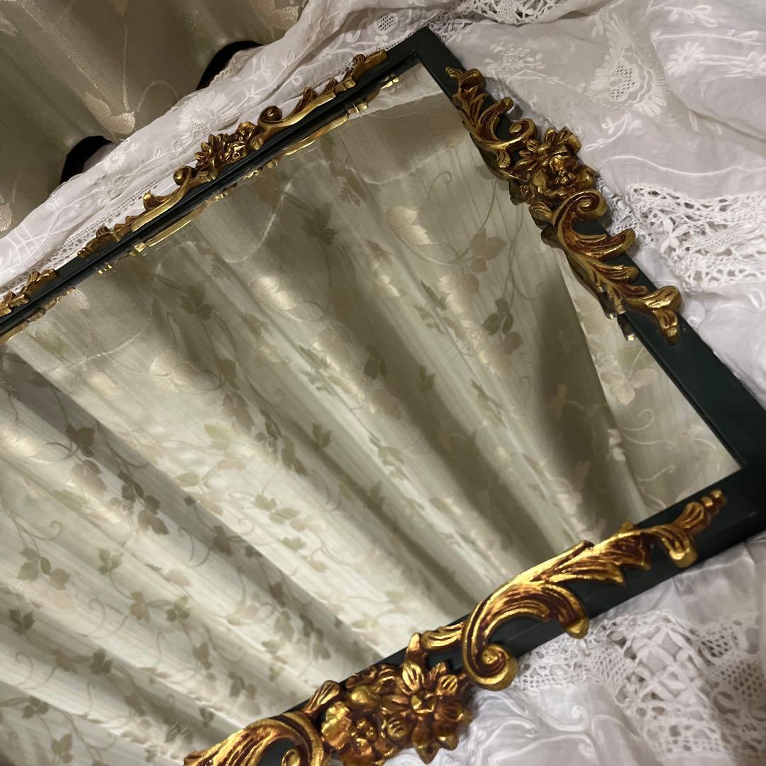 イギリス　ヴィンテージ　アイアンミラー　グリーン