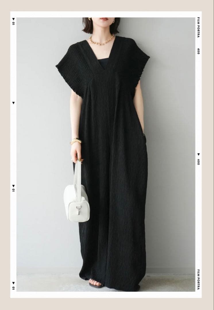 人気　楊柳シャーリング　サロペット　黒　茶　M2枚