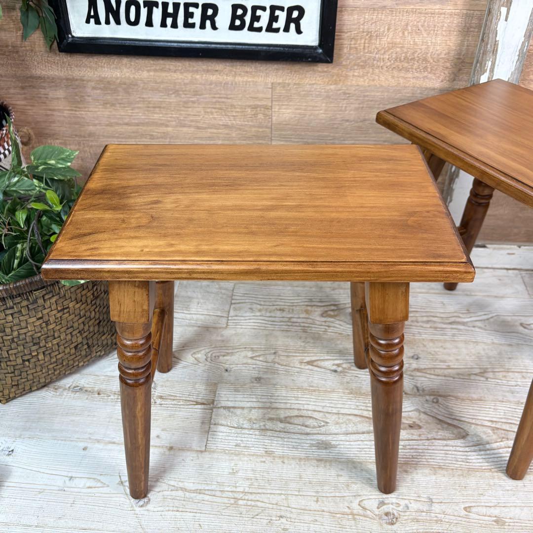 北欧カントリー調パイン材無垢角スツール2脚セット木製椅子花台チェア天然木松材