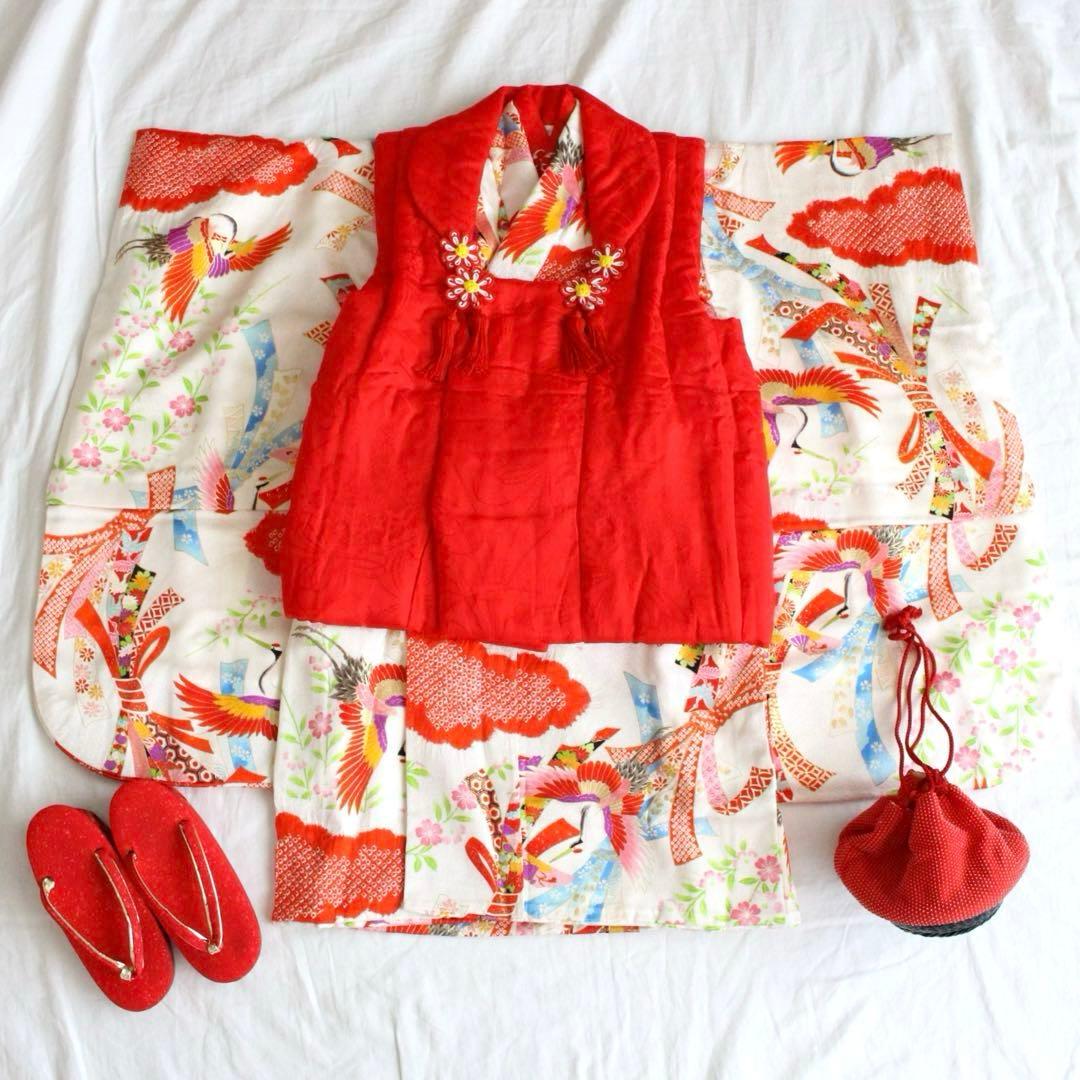 七五三 3歳 女の子 子供 正絹 白 着物 被布 セット