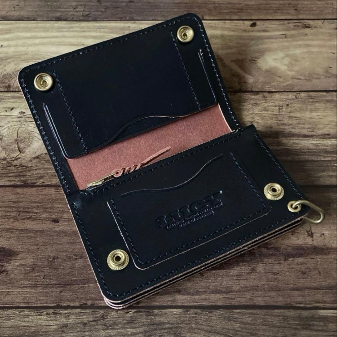 【蟹江孝幸】ミドルトラッカーウォレット 茶芯ブラック【お札を折らずに収納】