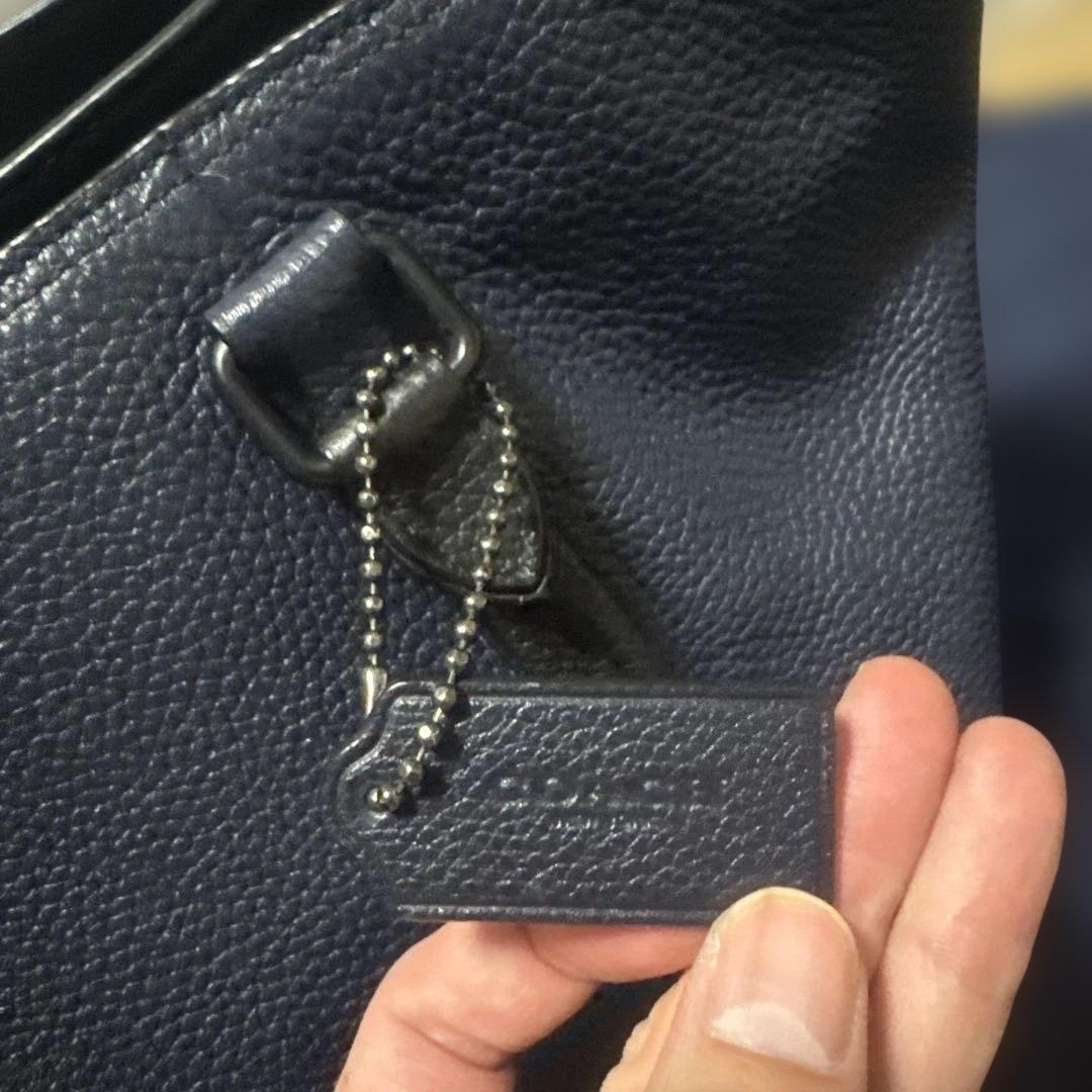 COACH ネイビー 黒レザー トートバック　A4ネイビー レザー トートバッグ