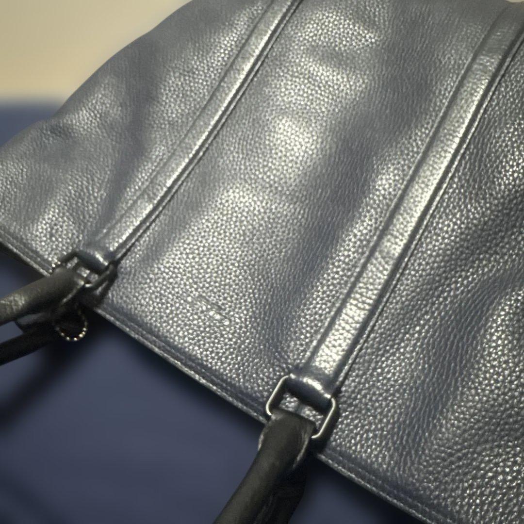 COACH ネイビー 黒レザー トートバック　A4ネイビー レザー トートバッグ