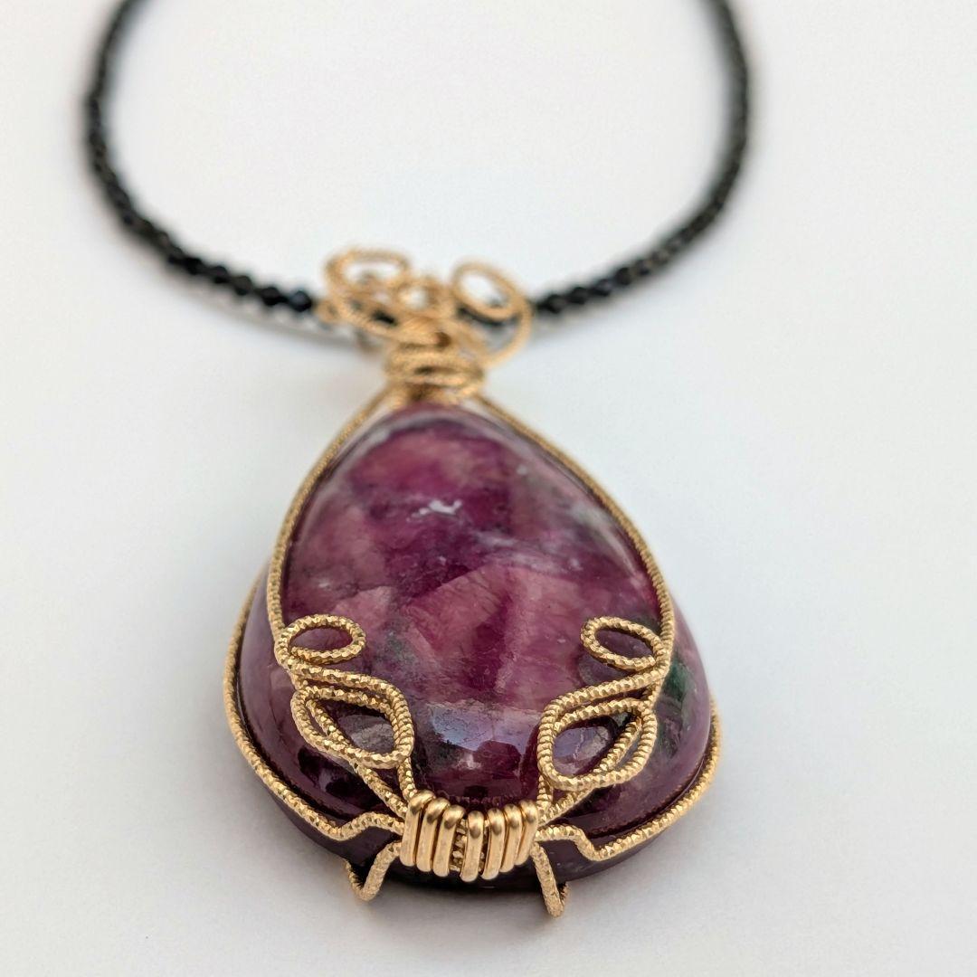 【希少/一点物】 K14gf ルビーインゾイサイト ブラックスピネル ネックレス