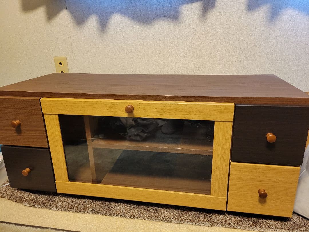 木製テレビ台 ブラウンとイエロー