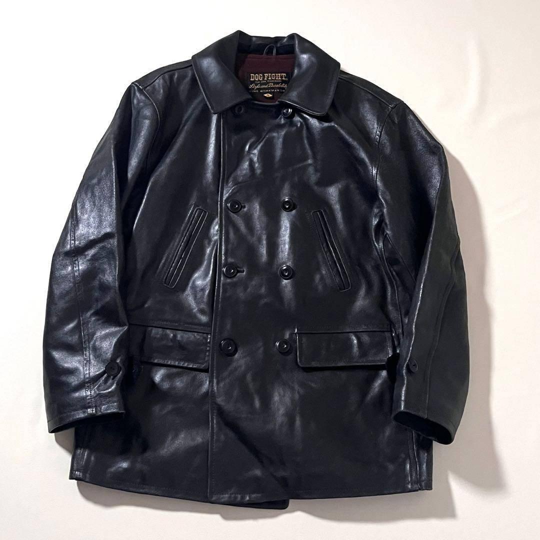 【良品】DOG FIGHT/ドッグファイト　レザー Pコート　本革　ジャケット