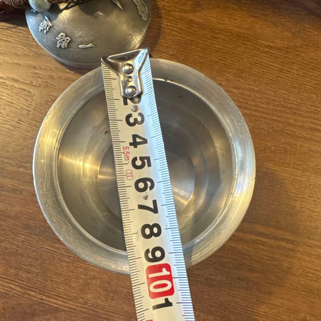 鶴彫刻の純錫製製茶釜