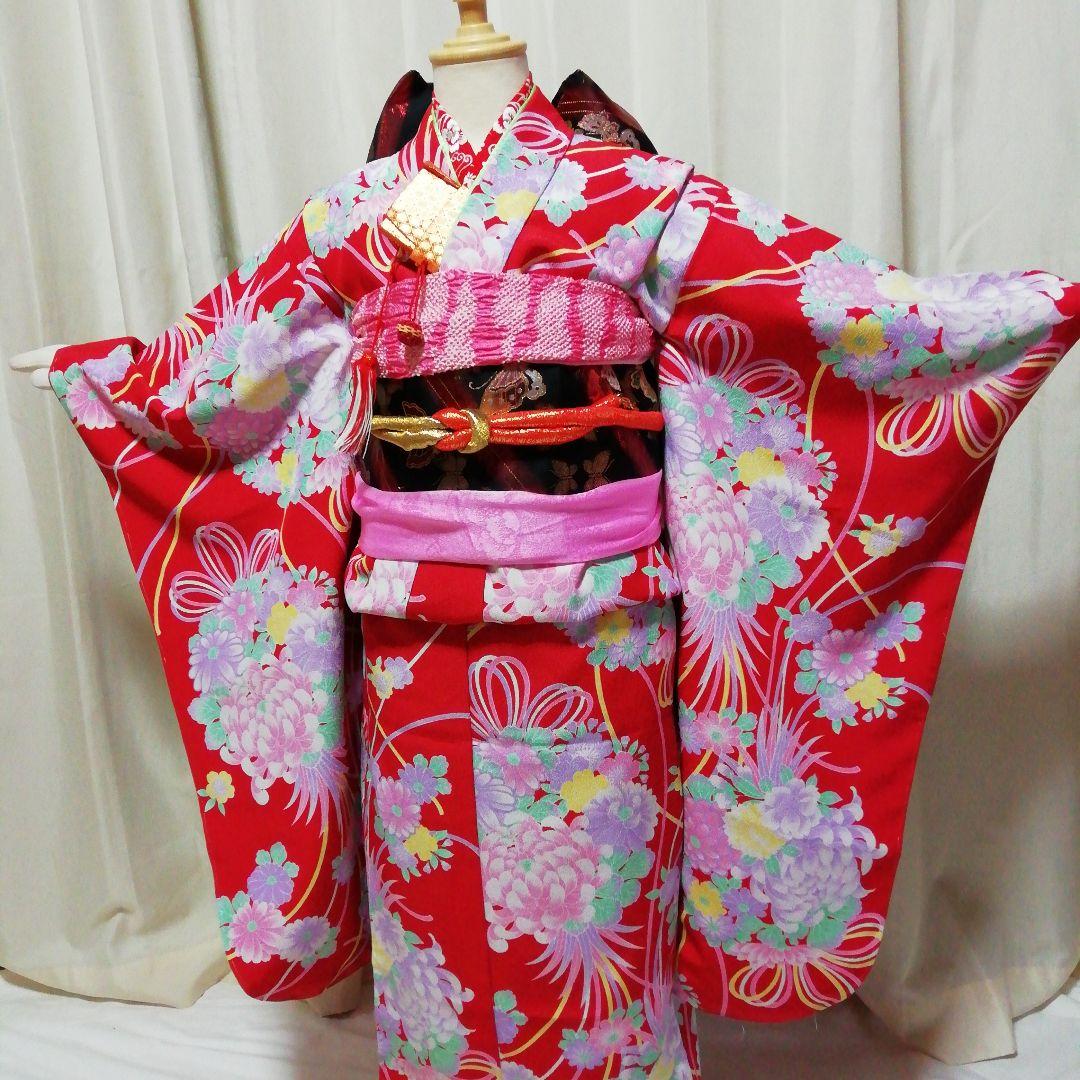 七五三　着物セット　赤色　薄紫　7歳　美品