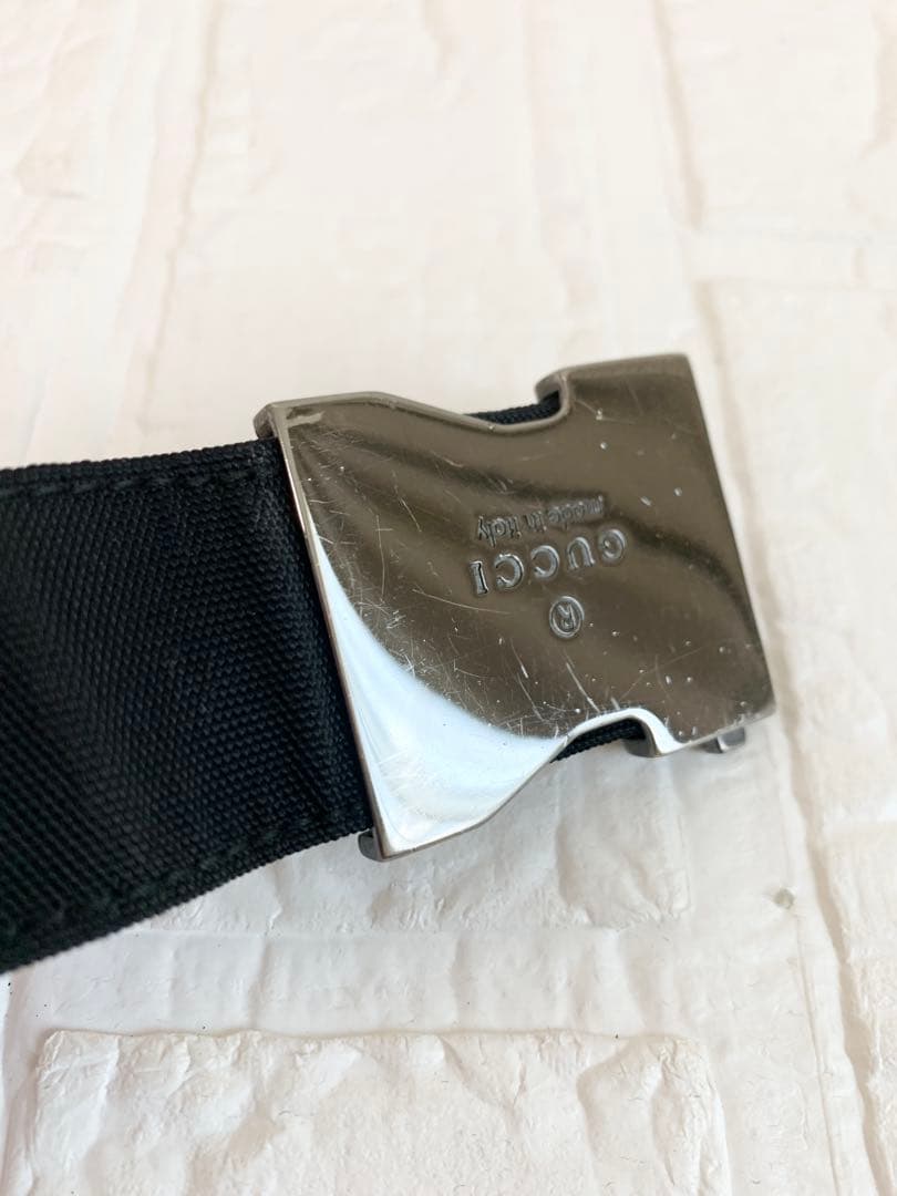 GUCCI グッチ ベルト フリーサイズ ナイロン×レザー ロゴバックル