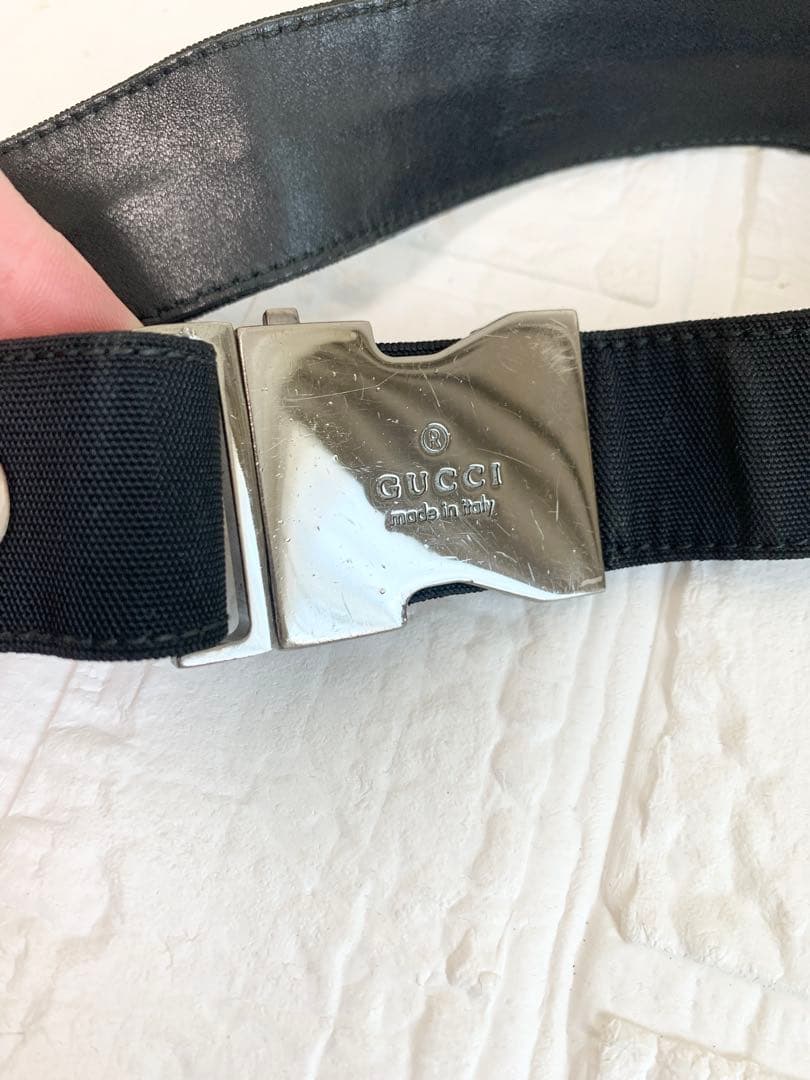 GUCCI グッチ ベルト フリーサイズ ナイロン×レザー ロゴバックル