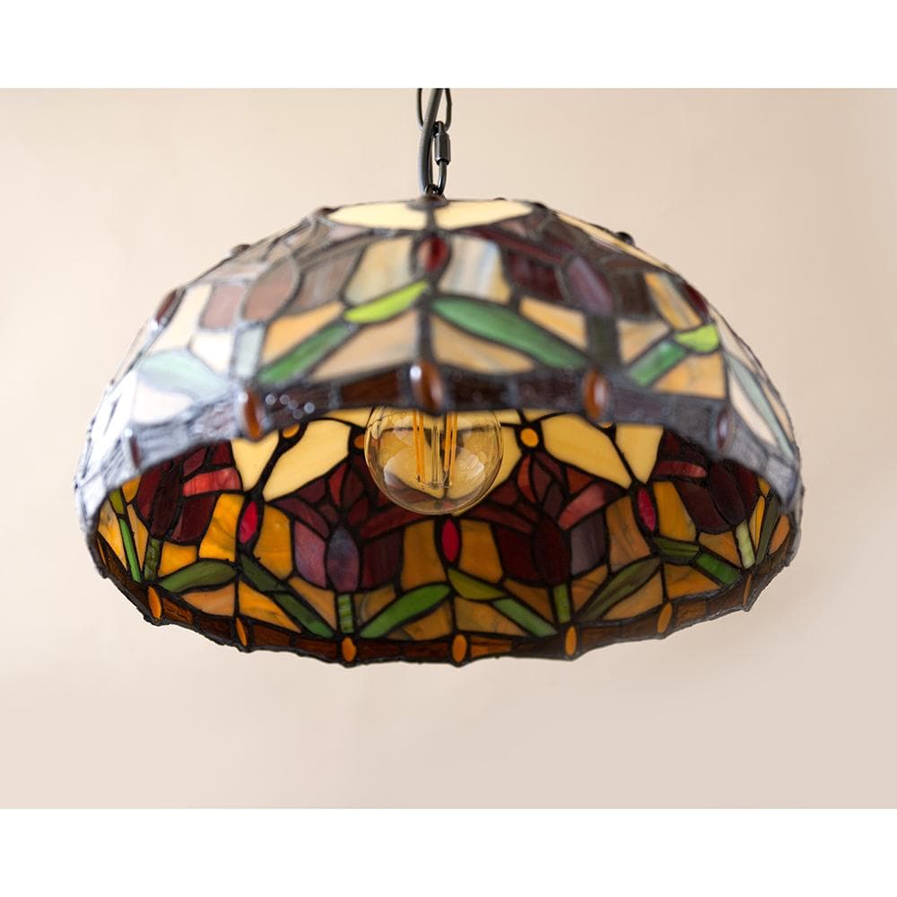 バラ柄 アンティーク調 天井照明 【LED】ティファニー ペンダントランプ