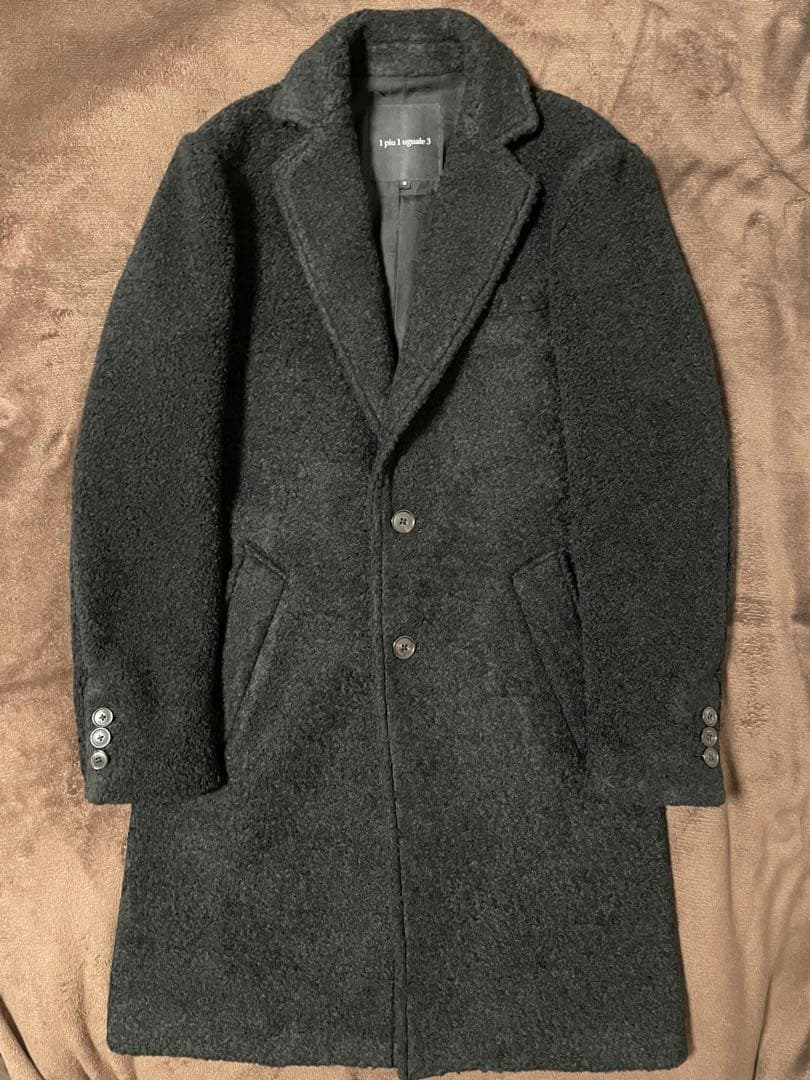 1piu1uguale3 ブラック　ボア　チェスターコート サイズ3