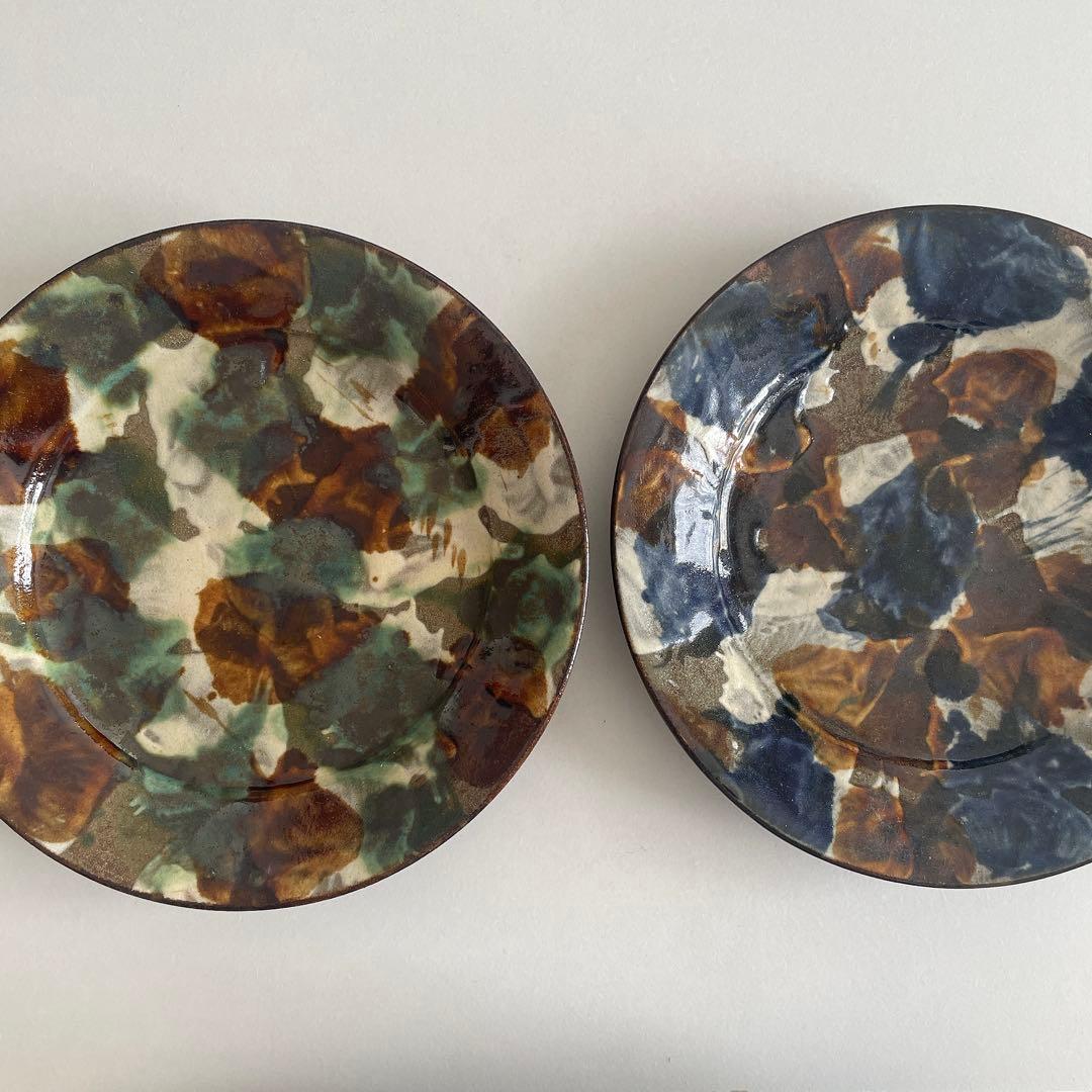 石倉陶器所　三彩点打ち　7.5寸平皿　2枚セット