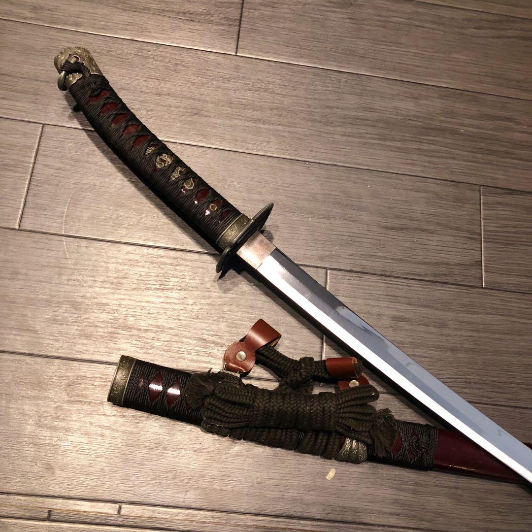 高級模造刀　日本軍拵え　居合刀　樋入刀身　合金刀身　朱拵え　重みあり