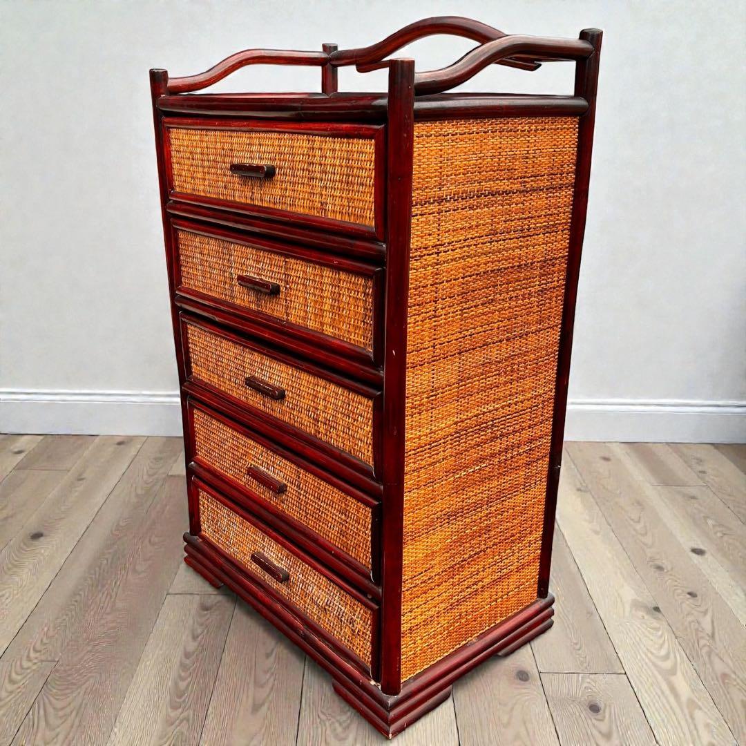 美品✨昭和レトロ✨ラタン 箪笥 5段チェスト 籐家具 和モダン ヴィンテージ
