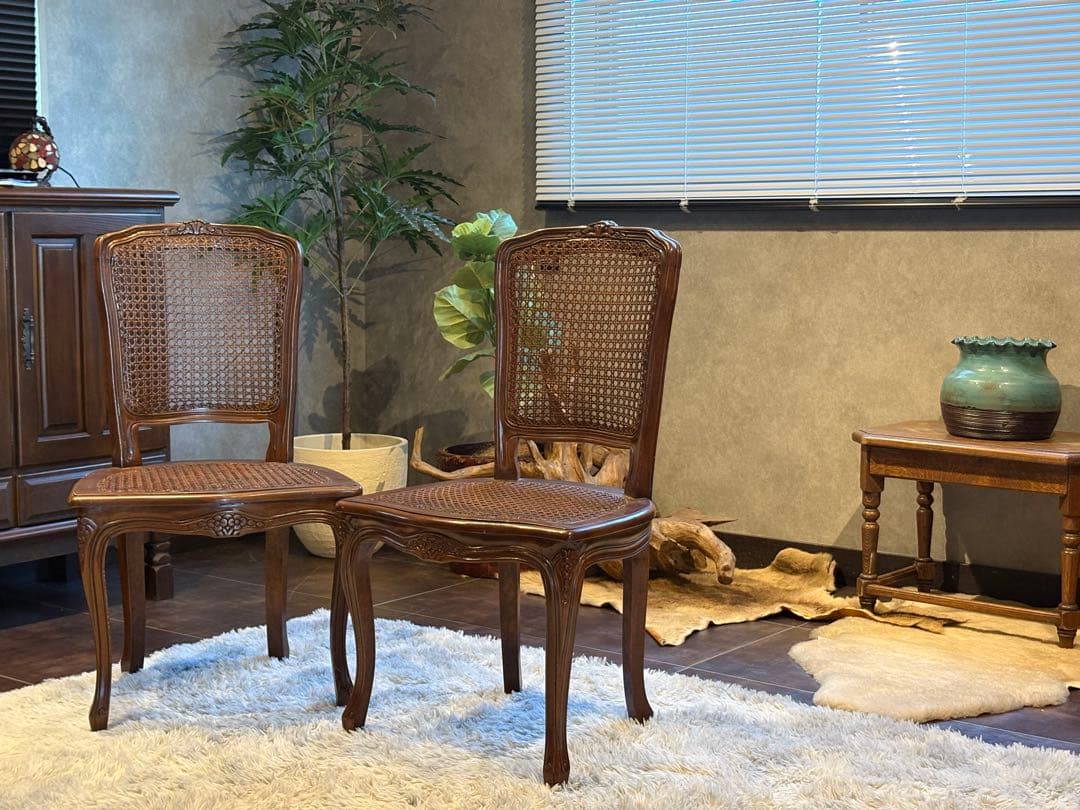 フレンチアンティーク　猫脚　クラシック　ラタンシートチェア　ヴィンテージ　NZ